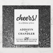 白黒グラムシックモダンズ結婚グリッター スパークリングワインラベル (シングルラベル)