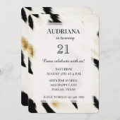 白黒グラム金ゴールドコウィドウェスタン誕生日 招待状 (正面/裏面)