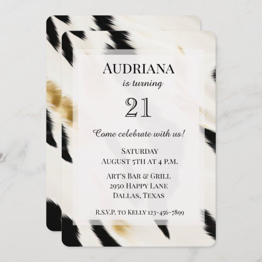 白黒グラム金ゴールドコウィドウェスタン誕生日 招待状 (正面/裏面)