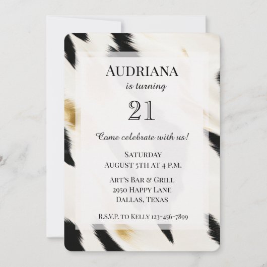 白黒グラム金ゴールドコウィドウェスタン誕生日 招待状 (正面)