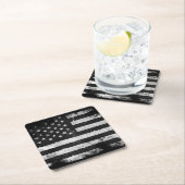 白黒グランジな米国旗 スクエアペーパーコースター (インサイチュ)