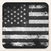 白黒グランジな米国旗 スクエアペーパーコースター (正面)