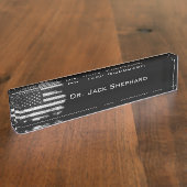 白黒グランジな米国旗 デスクネームプレート (側面)