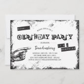 白黒グランジサプライズ誕生日パーティー 招待状 (正面)