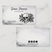 白黒グランジローズスカルタトゥーアーティスト 名刺 (正面/裏面)