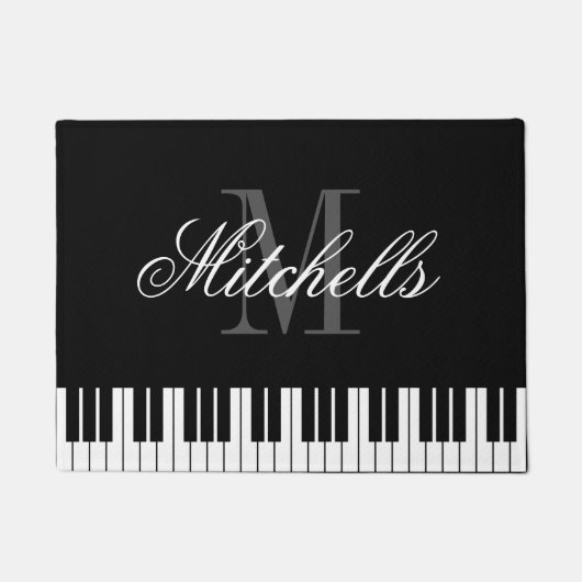 白黒グランドピアノはモノグラムのドア・マットを調整します ドアマット (正面)
