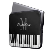 白黒グランドピアノ鍵カスタムモノグラム ラップトップスリーブ (正面左)