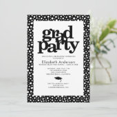 白黒グラードはっきりしたパーティーモダンタイポグラフィ 招待状 (スタンド正面)