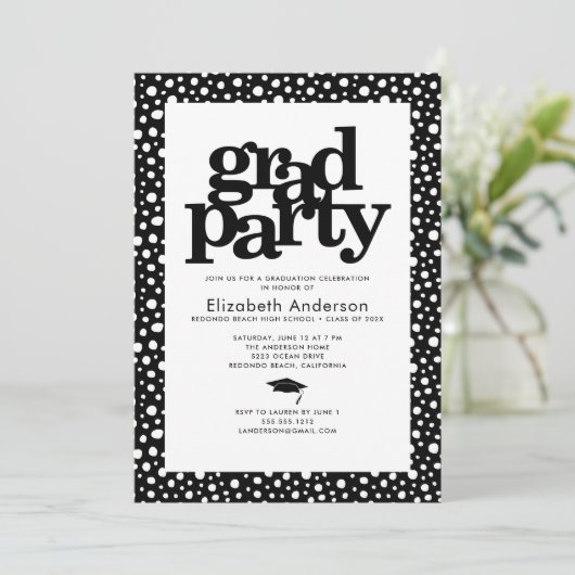 白黒グラードはっきりしたパーティーモダンタイポグラフィ 招待状 (スタンド正面)