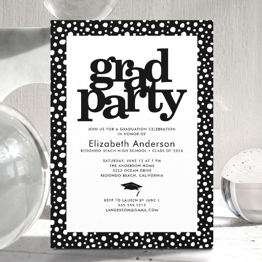 白黒グラードはっきりしたパーティーモダンタイポグラフィ 招待状