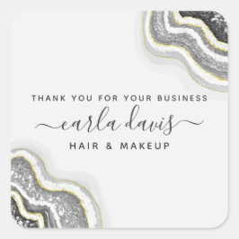 白黒グリッターアゲートジオデラックスビジネス スクエアシール