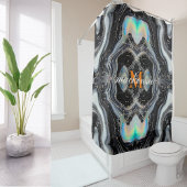 白黒グリッターアルコールインク背景モノグラム シャワーカーテン