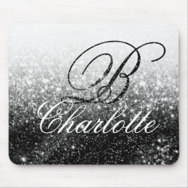 白黒グリッターガーリースクリプトモノグラム名 マウスパッド