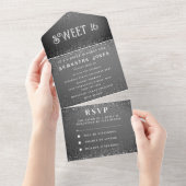 白黒グリッタースパークルモダンスウィート16 オールインワン招待状 (貼ってはがせる)