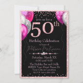 白黒グリッターバルーン50誕生日 招待状 (正面)