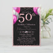 白黒グリッターバルーン50誕生日 招待状 (スタンド正面)