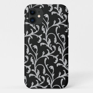 白黒グリッターフローラiPhoneケース iPhone 11 ケース