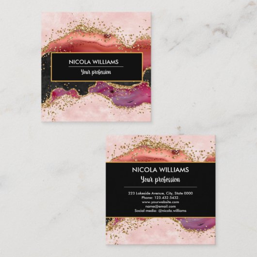 白黒グリッター大理石瑪瑙 スクエア名刺 (正面/裏面)