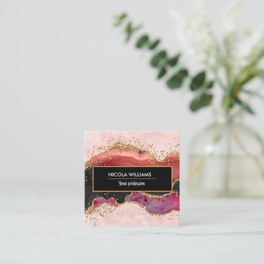 白黒グリッター大理石瑪瑙 スクエア名刺 (スタンド正面)