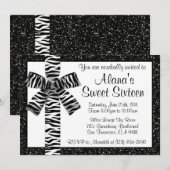 白黒グリッター招待状付きゼブラボウ 招待状 (正面/裏面)