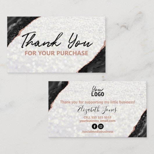 白黒グリッター購入ありがとう 名刺 (正面/裏面)