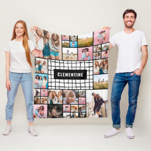 白黒グリッド34モダンミニマル写真スタイリッシュf フリースブランケット