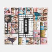 白黒グリッド34モダンミニマル写真スタイリッシュf フリースブランケット (正面(横))