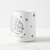 白黒グリーティングタイポグラフィホリデーオーナメント コーヒーマグカップ (正面左)