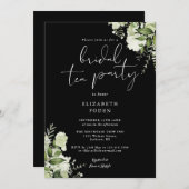 白黒グリーナリーモノグラムブライダル茶パーティー 招待状 (正面/裏面)