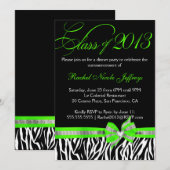 白黒グリーンゼブラ卒業招待状 招待状 (正面/裏面)