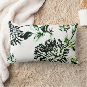 白黒グリーントーンヴィンテージフローラタイル ランバークッション (ブランケット)