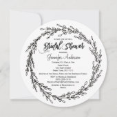 白黒グリーンフローラ植物学ブライダルシャワー 招待状 (正面)