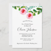 白黒グリーンユーカリフローラブライダルシャワー 招待状 (正面)