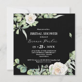 白黒グリーンリースクエアブライダルシャワー 招待状 (正面)