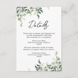 白黒グリーンリーボタニカルウォーター結婚カラー エンクロージャーカード