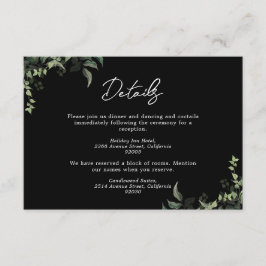 白黒グリーンリーボタニカルウォーター結婚カラー エンクロージャーカード