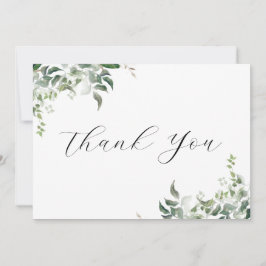 白黒グリーンリーボタニカルウォーター結婚カラー サンキューカード