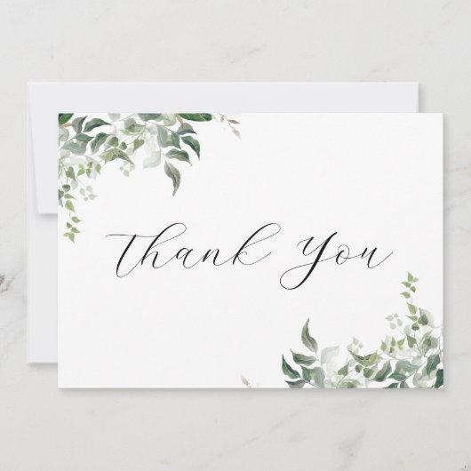 白黒グリーンリーボタニカルウォーター結婚カラー サンキューカード (正面)