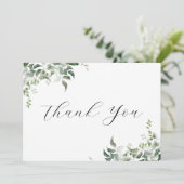 白黒グリーンリーボタニカルウォーター結婚カラー サンキューカード (スタンド正面)
