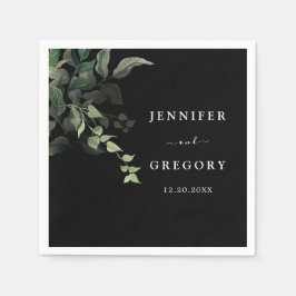 白黒グリーンリーボタニカルウォーター結婚カラー スタンダードカクテルナプキン