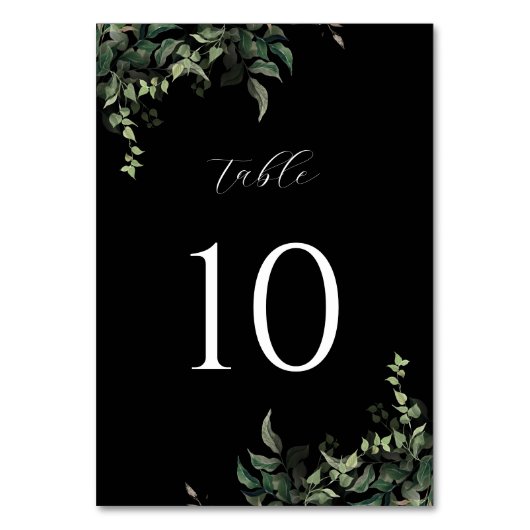 白黒グリーンリーボタニカルウォーター結婚カラー テーブルナンバー (正面)