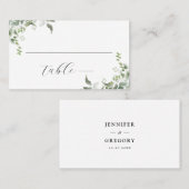 白黒グリーンリーボタニカルウォーター結婚カラー プレイスカード (正面/裏面)