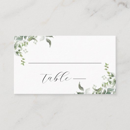 白黒グリーンリーボタニカルウォーター結婚カラー プレイスカード (正面)