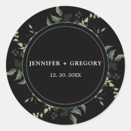白黒グリーンリーボタニカルウォーター結婚カラー ラウンドシール