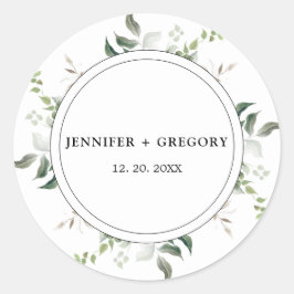 白黒グリーンリーボタニカルウォーター結婚カラー ラウンドシール