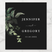 白黒グリーンリーボタニカルウォーター結婚カラー ワインラベル (シングルラベル)