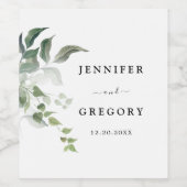 白黒グリーンリーボタニカルウォーター結婚カラー ワインラベル (シングルラベル)