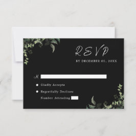 白黒グリーンリーボタニカルウォーター結婚カラー 出欠カード
