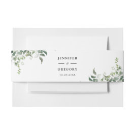 白黒グリーンリーボタニカルウォーター結婚カラー 招待状ベリーバンド