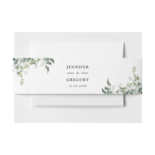 白黒グリーンリーボタニカルウォーター結婚カラー 招待状ベリーバンド (正面例)